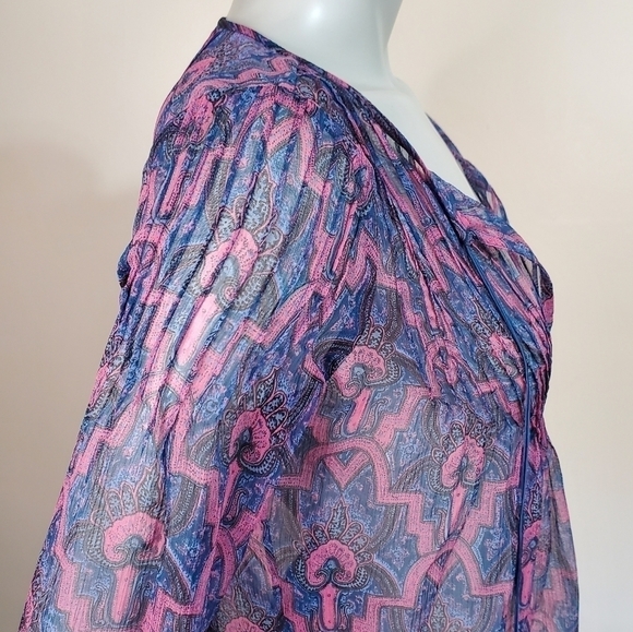 3/$30 ❤️ 𝅺joie Bohemian Sheer Paisley Print Silk Pop Over Blouse Size XXS - Picture 4 of 14